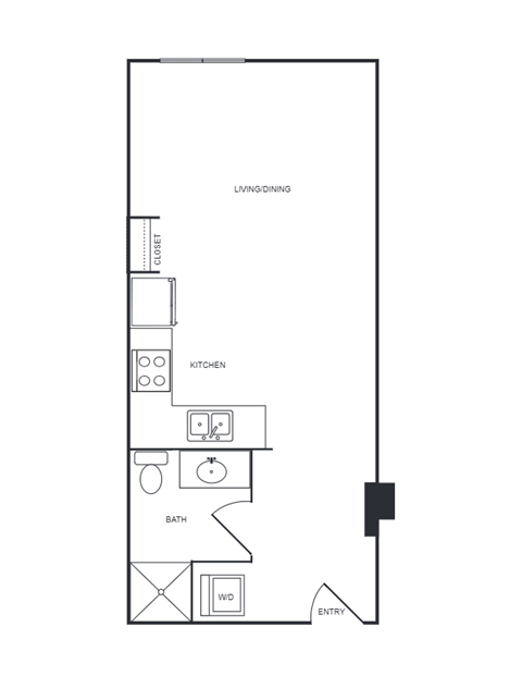 Floor plan for studio, 1 bath, 396 sqft